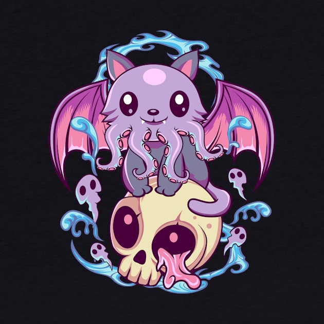 Skull Cat  Octopus Kawaii Gothic by DionArts